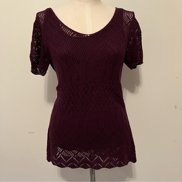 VTG Y2K Women’s Purple Sheer Crochet Lace Layered Sz. Small Tee Fairy Festival - Picture 1 of 7